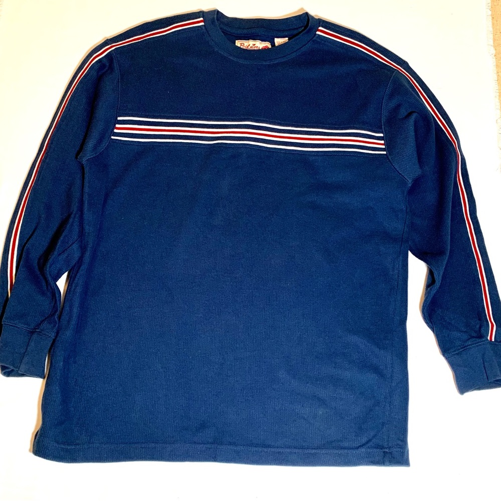 POINT ZERO Long Sleeve Sweater Mens Size Large Blue with Red/Cream stripes
